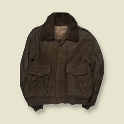 1960s | Wool Flight Jacket with Sherpa Lining & Collar | Brown - 3XL