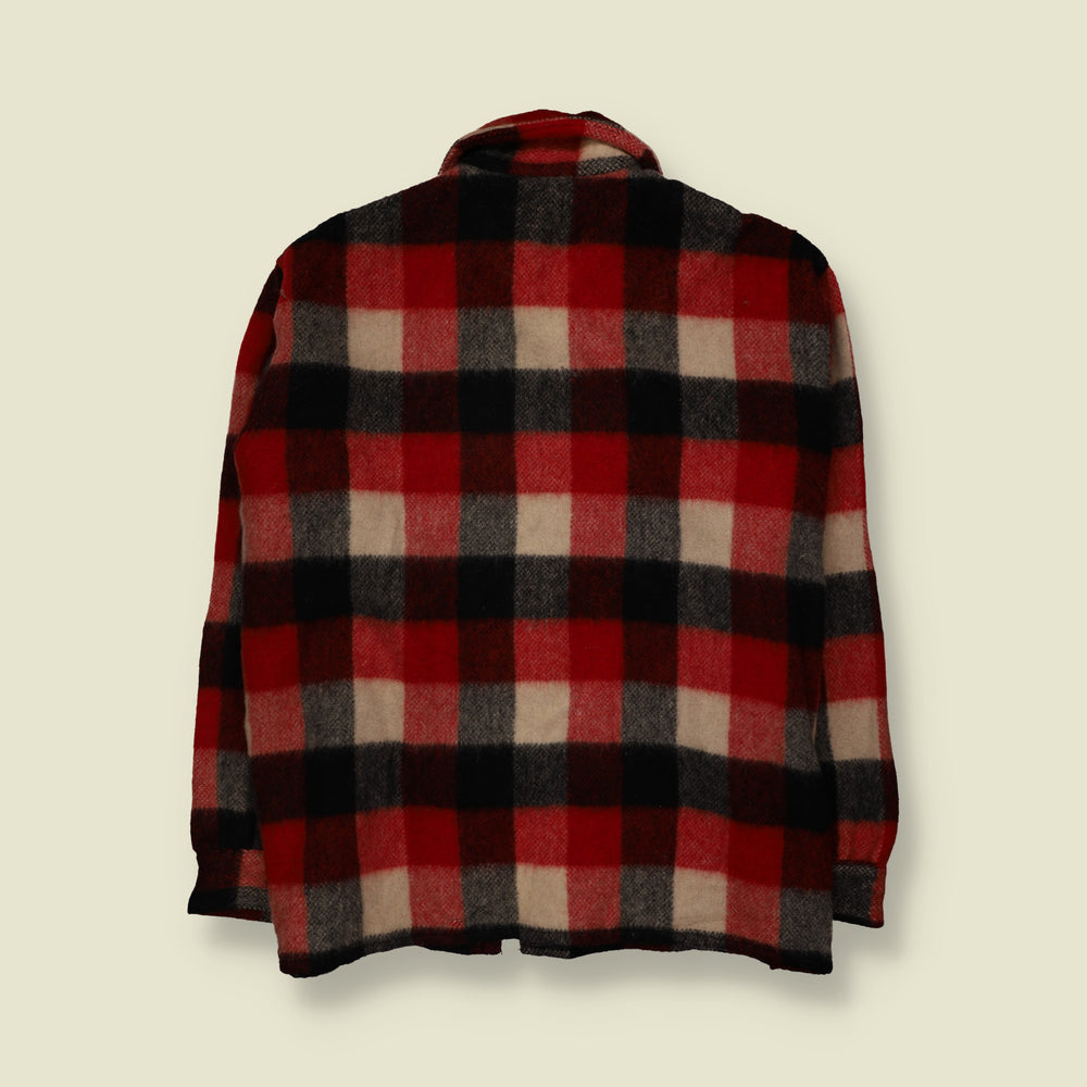 1970s | Brent | Heavyweight Plaid Check Zip-Up Lumberjack Work Jacket | Red, Black & Cream - 5XL