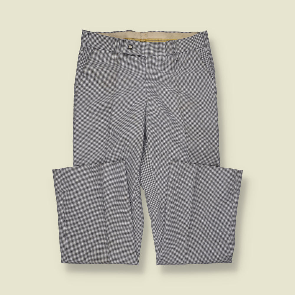 1970s | Micro Check Straight Leg Trousers | Grey & Black - w30