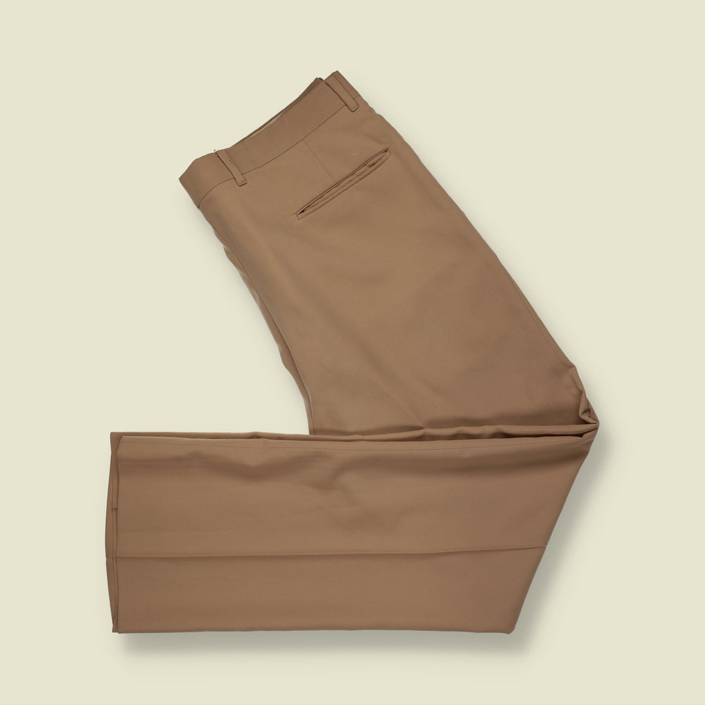 1970s | Flat Front Straight Leg Tailored Trousers | Tan - w36
