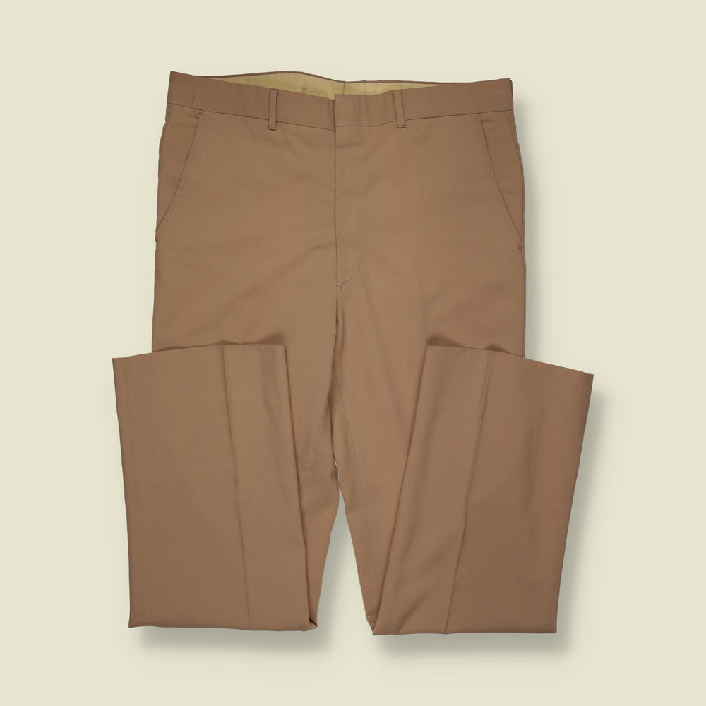 1970s | Flat Front Straight Leg Tailored Trousers | Tan - w36