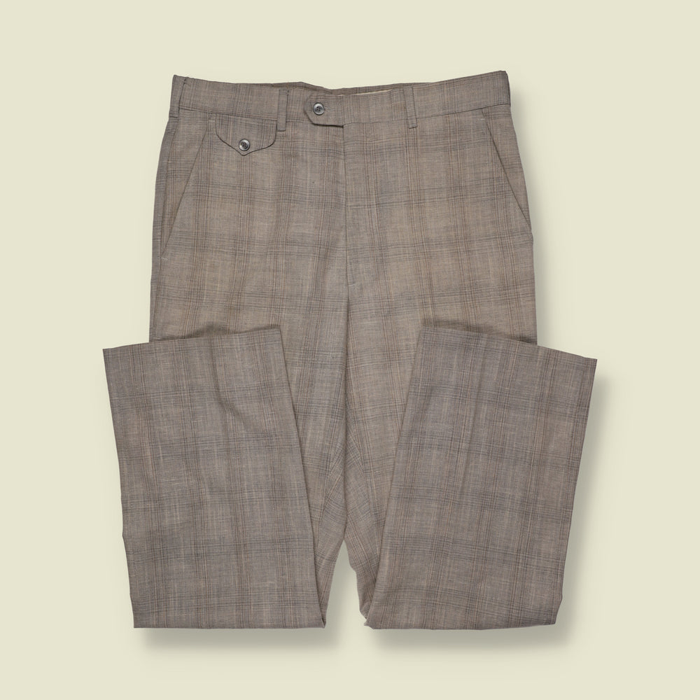 1970s | Subtle Check Straight Leg Tailored Trousers | Grey - w34