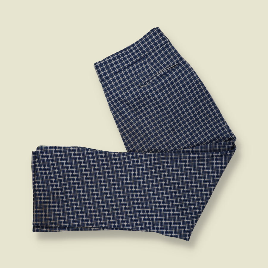1970s | Geometric Windowpane Check Straight Leg Tailored Trousers | Navy & White - w36