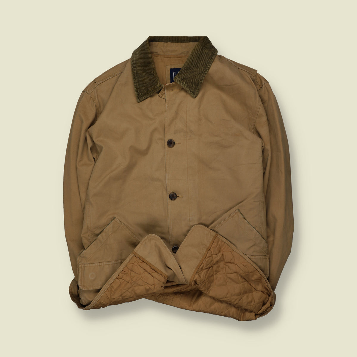 1990s | Gap | Quilted Lined Barn Coat with Corduroy Collar | Tan - XXL
