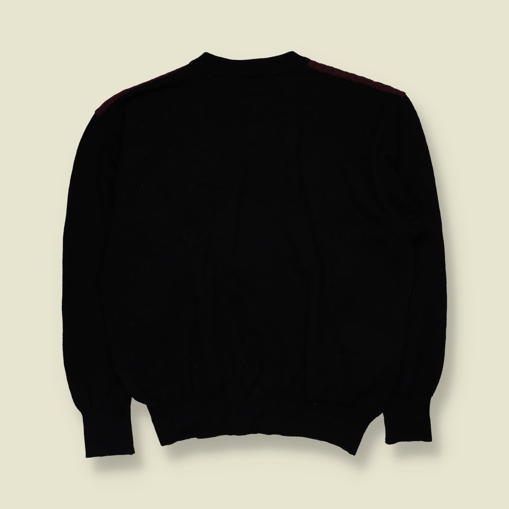 1980s | Bologne | Abstract Colour Block Crew Neck Jumper | Black, Purple, Green & Burgundy - M