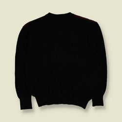 1980s | Bologne | Abstract Colour Block Crew Neck Jumper | Black, Purple, Green & Burgundy - M
