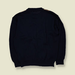 1980s | Simple Life | Geometric Diamond Pattern Crew Neck Jumper | Navy, Cream & Brown - M