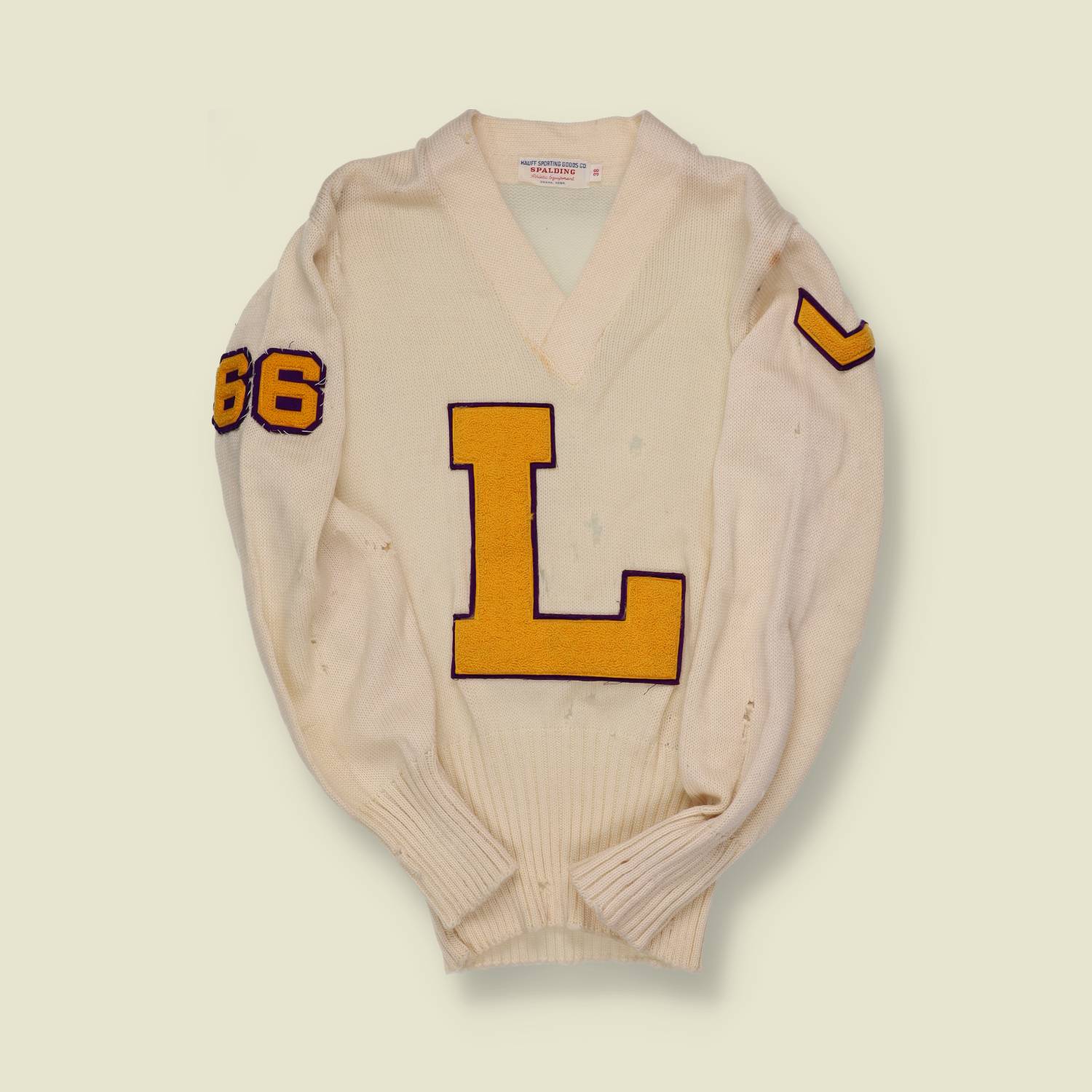 1950s–60s Spalding Varsity Sweater – White with Gold “L” - XS/S