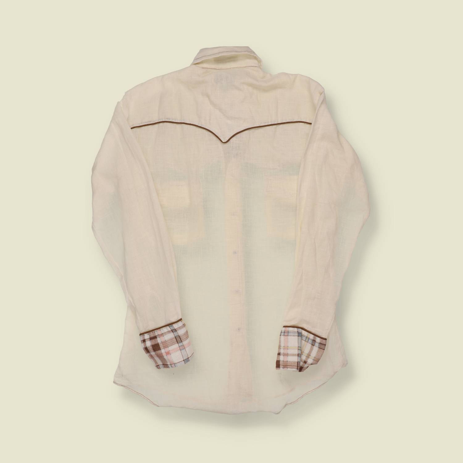 1970s Brutus Western Shirt – Cream with Plaid Yoke - S