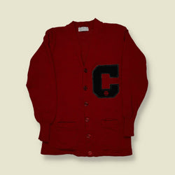 1950s Todd & Moore Varsity Cardigan – Red Wool with Black “C” Patch - S