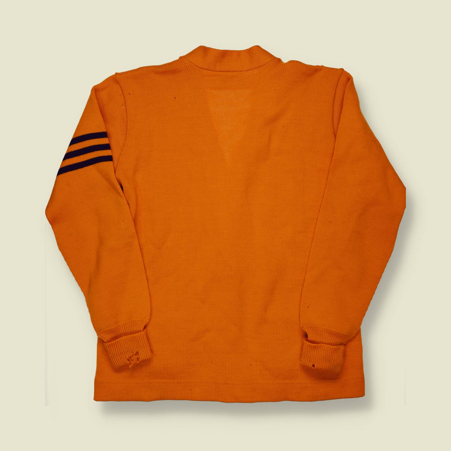 1950s Dehen Varsity Cardigan – Orange Wool with Navy “W” Patch & Striped Arm