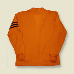 1950s Dehen Varsity Cardigan – Orange Wool with Navy “W” Patch & Striped Arm