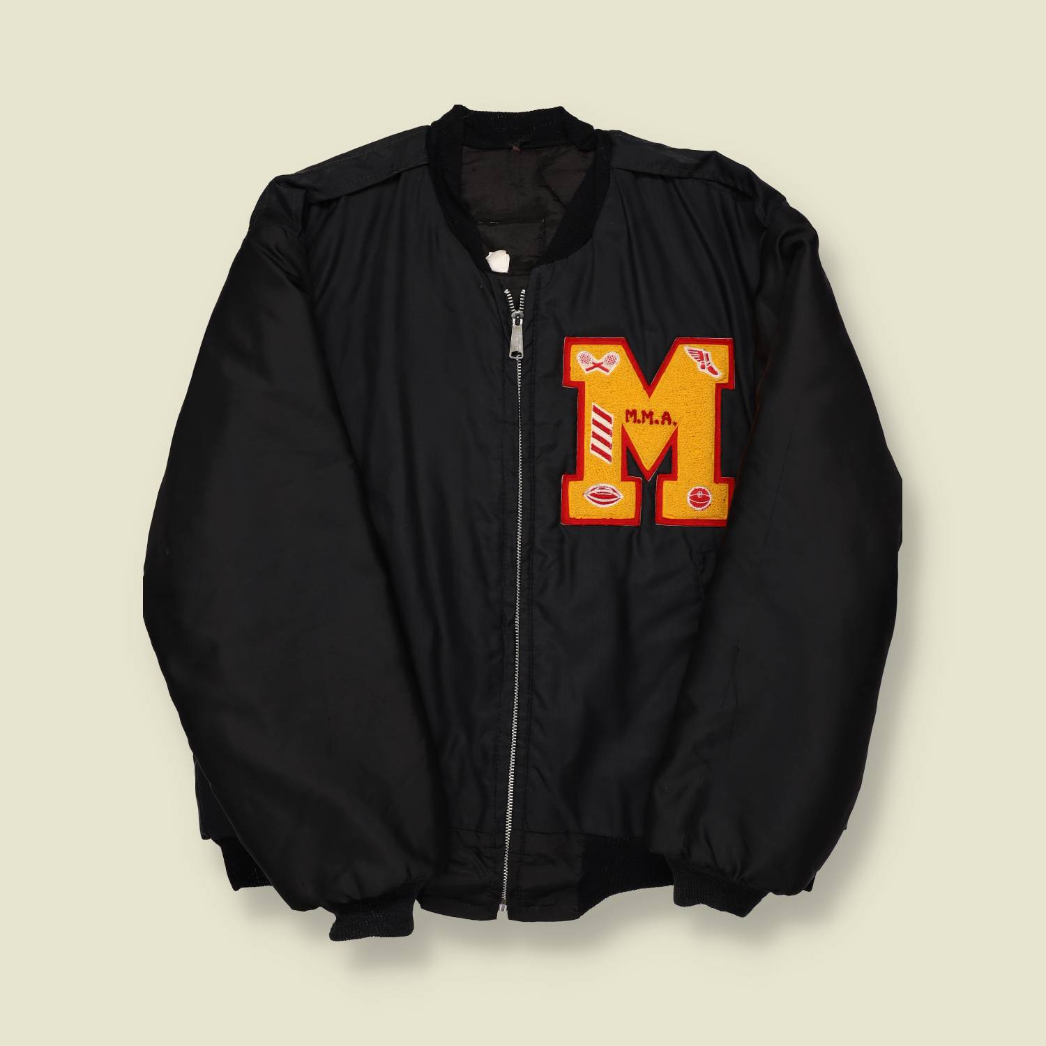 1960s Varsity Bomber – Black with Chenille “M.M.A.” Patch - L/XL