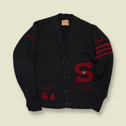 1964 Lasley Knitting Co. Varsity Cardigan – Black with Red “S” - XS/S