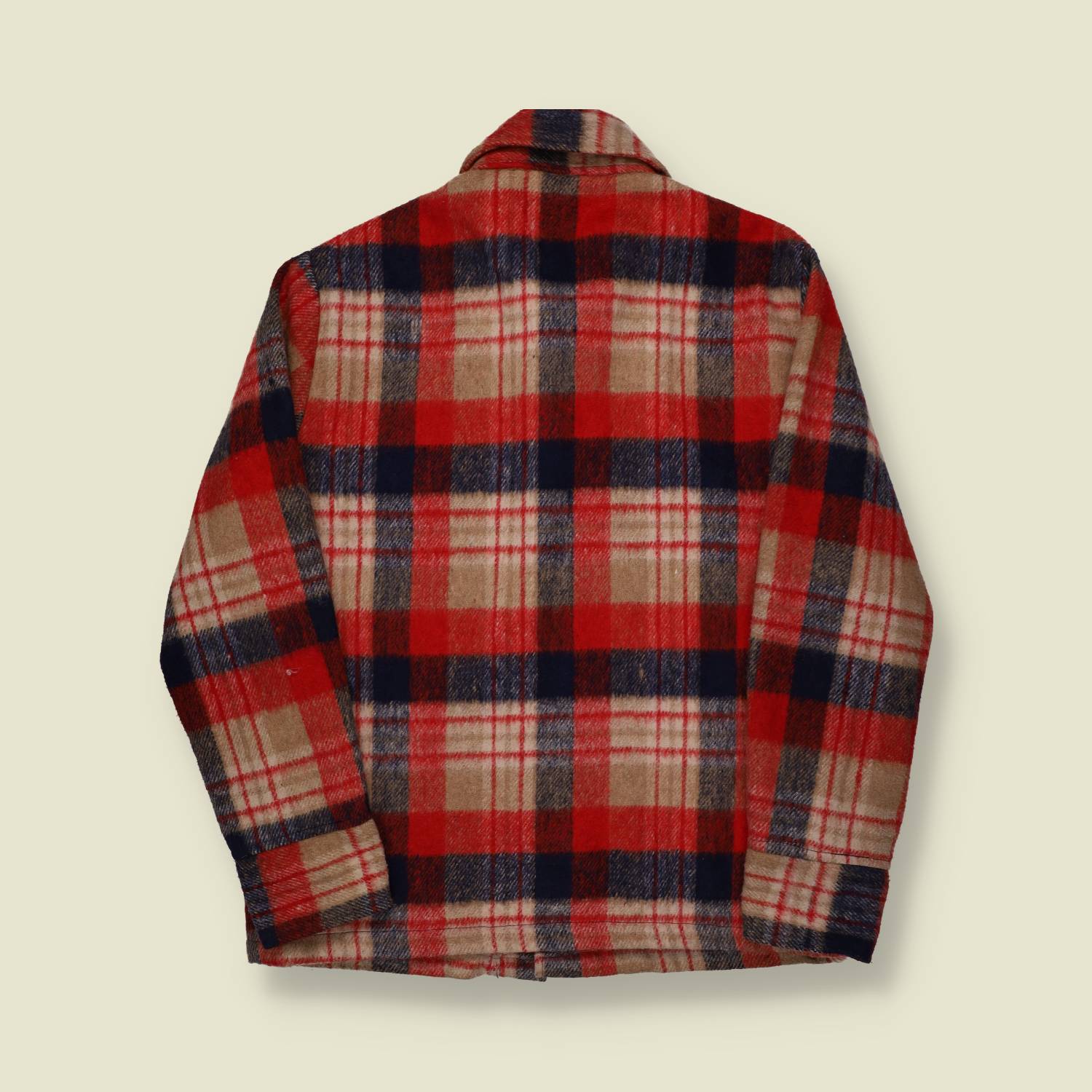 1970s Kingsport Wool Plaid Jacket – Red/Navy/Tan Check - S