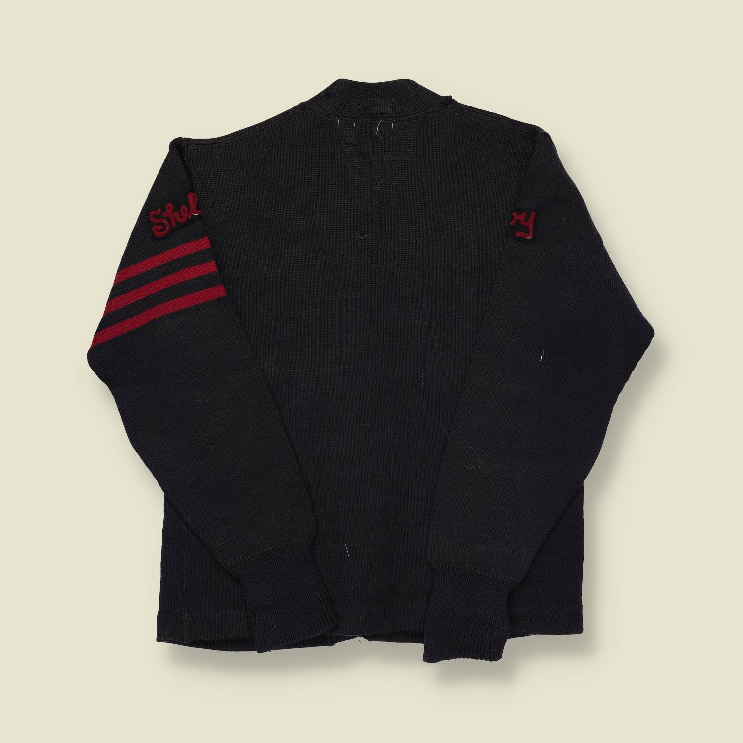 1964 Lasley Knitting Co. Varsity Cardigan – Black with Red “S” - XS/S