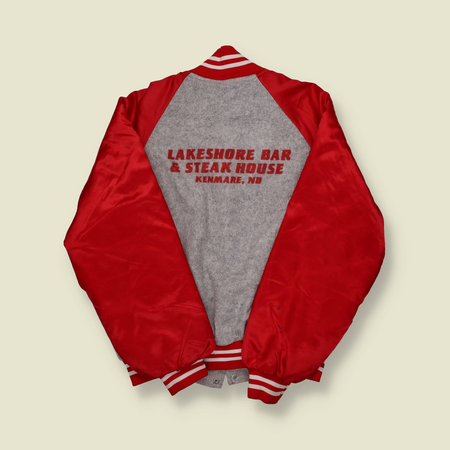 1970s Lakeshore Bar & Steak House Varsity Jacket – Red/Grey - S