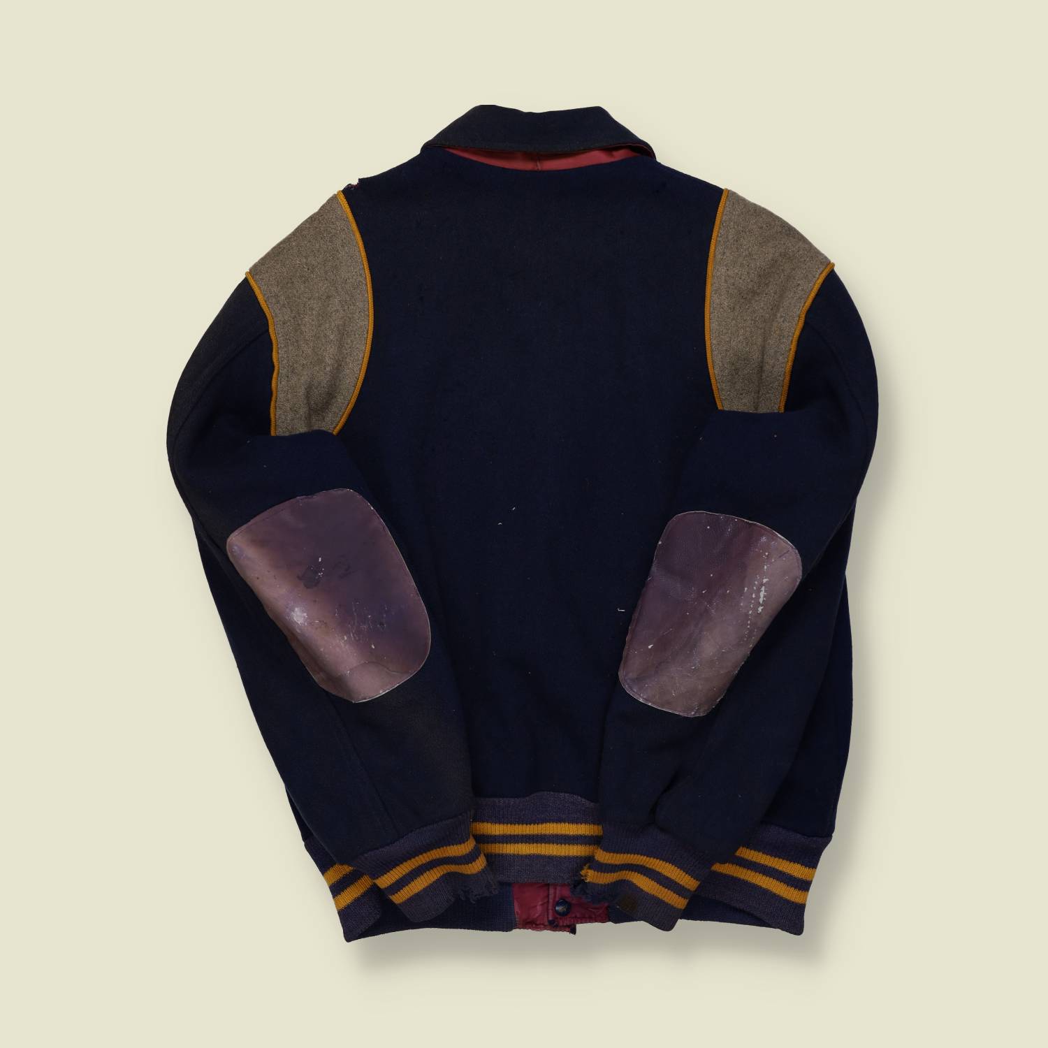 1940s–50s Wool Varsity Jacket – R Patch “Mgr.” with Leather Elbow Patches - M/L