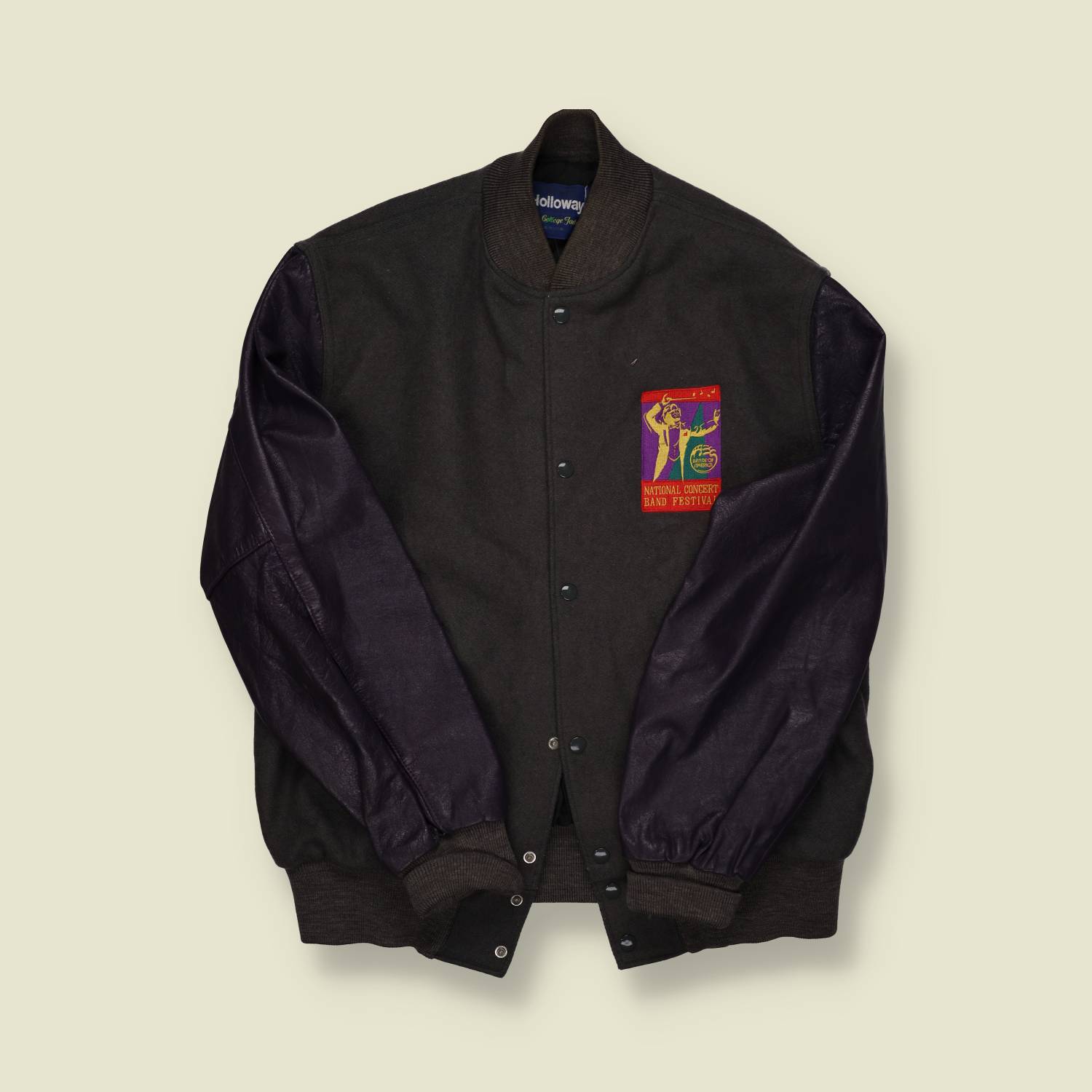 1980s Holloway Wool & Leather Varsity Jacket – Bands of America - L