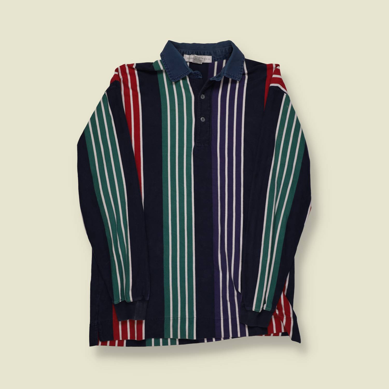 1990s Geoffrey Bush Rugby Shirt – Multi-Stripe Pattern - M