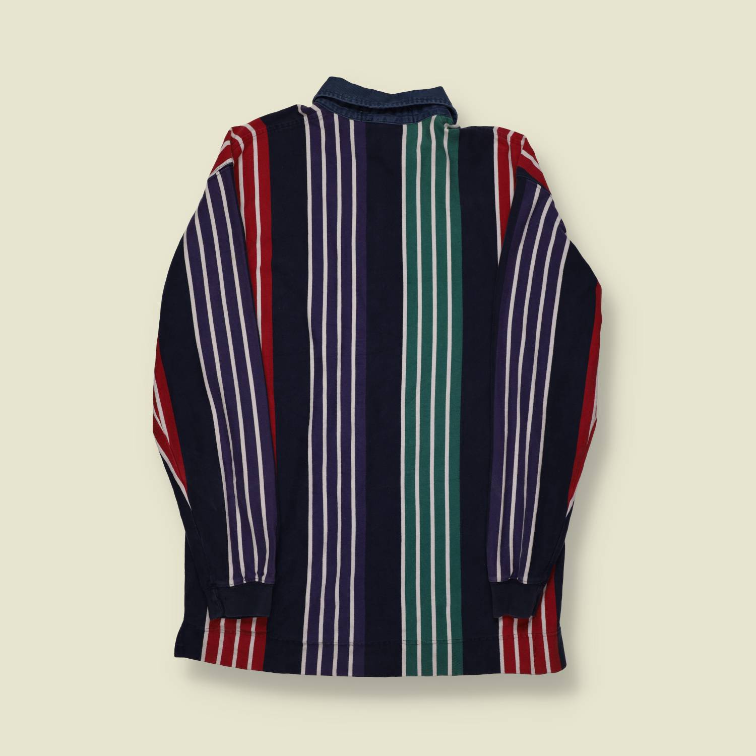 1990s Geoffrey Bush Rugby Shirt – Multi-Stripe Pattern - M
