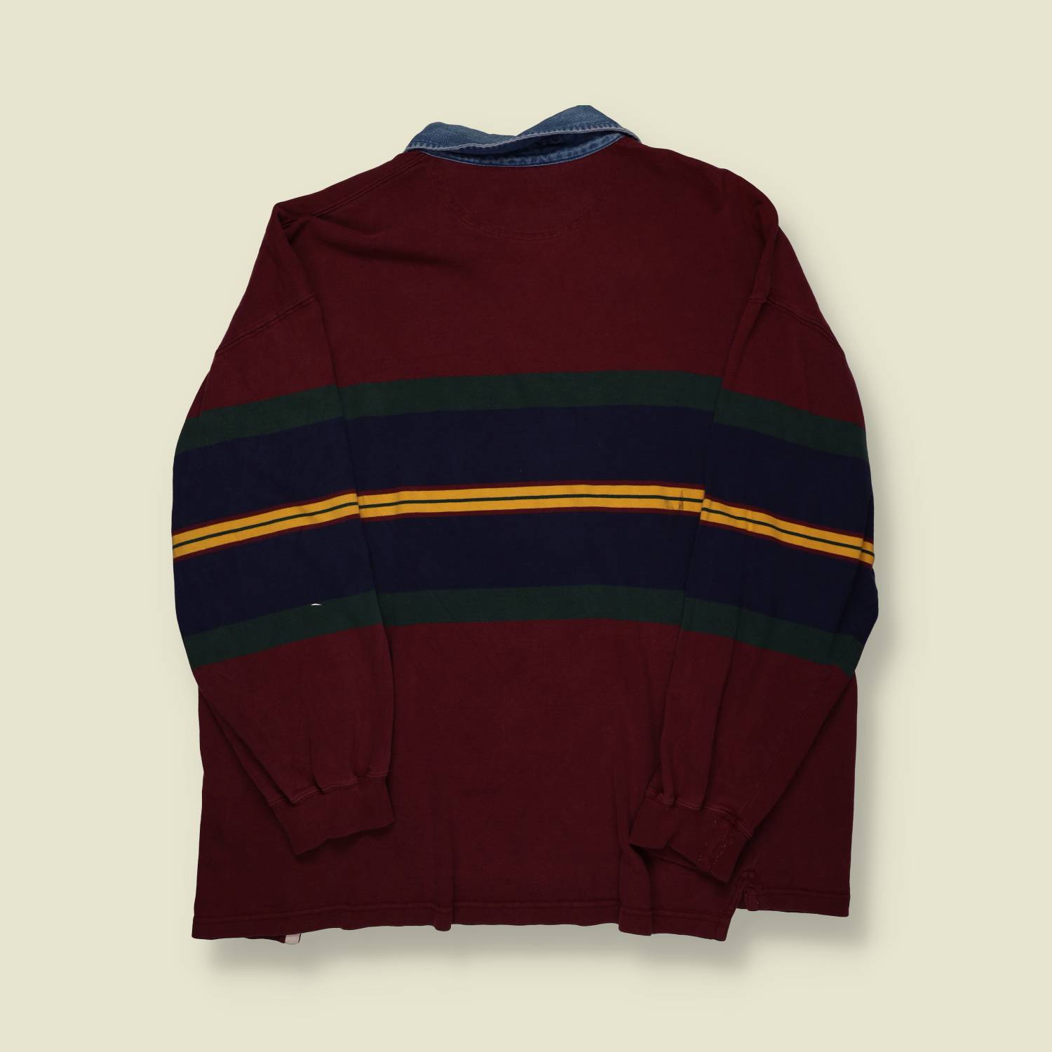 1990s Croft & Barrow Rugby Shirt – Burgundy with Stripe Panel - L/XL
