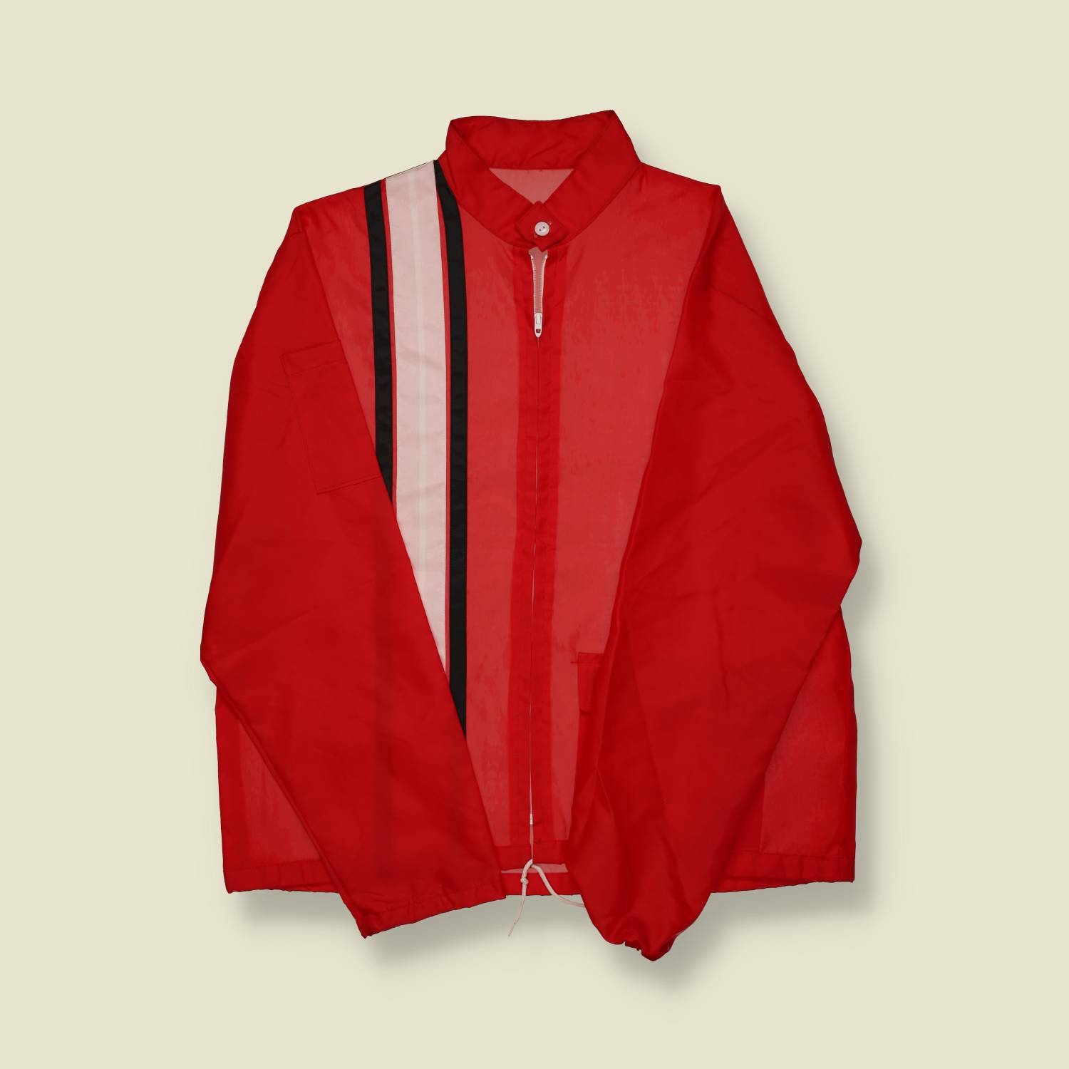 1970s Racing-Style Nylon Jacket – Red with Stripes - M