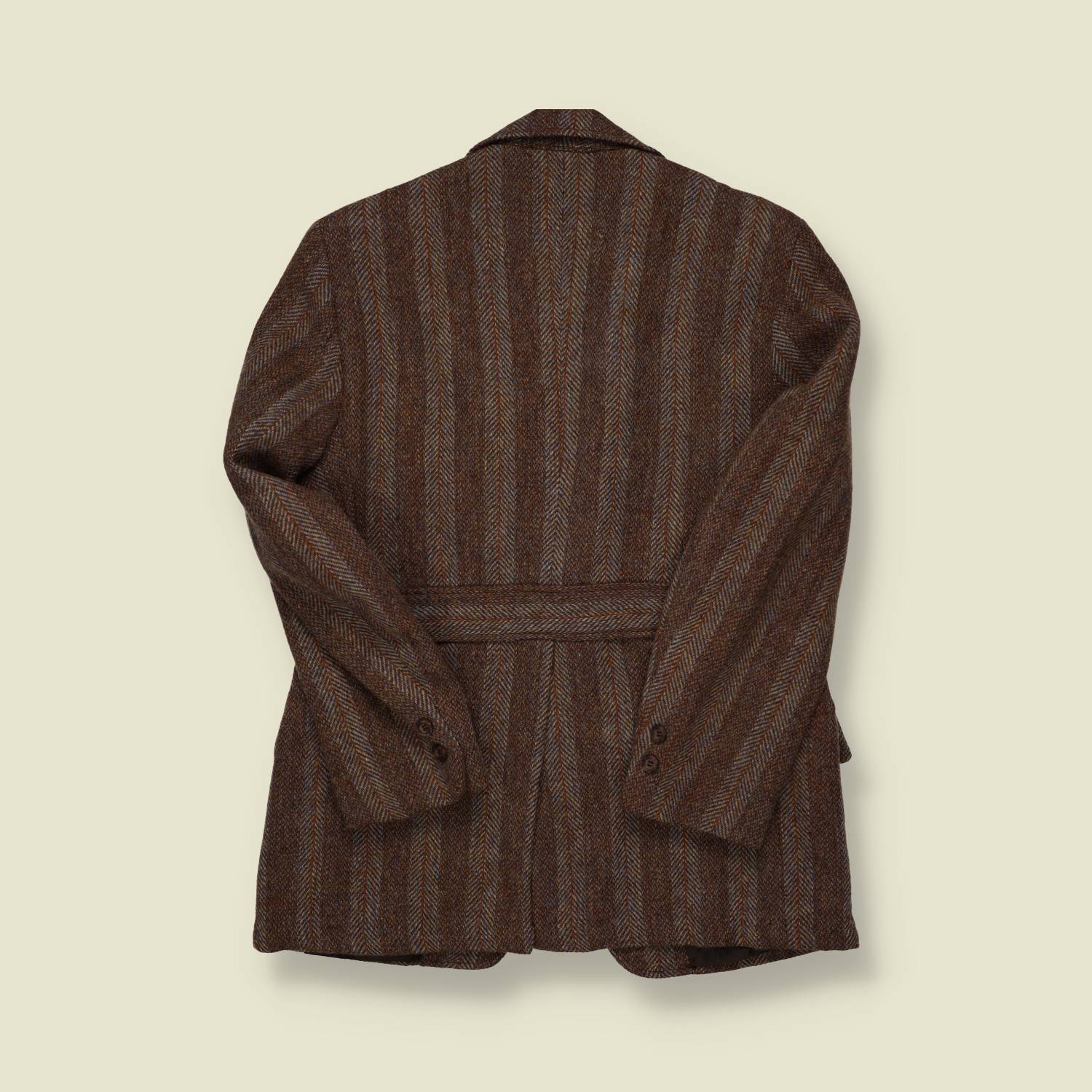 1970s Sears Harris Tweed Safari Jacket – Brown Herringbone Stripe - S/M