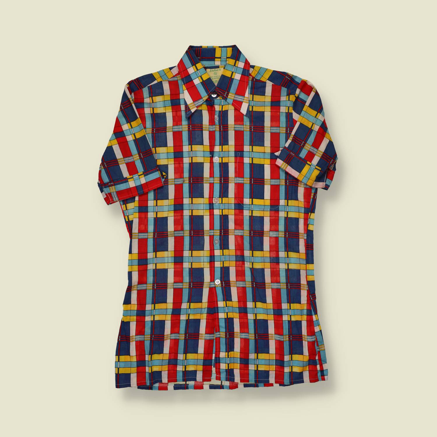 1970s Atelier G Plaid Shirt – Red, Yellow & Blue Check - XS/S