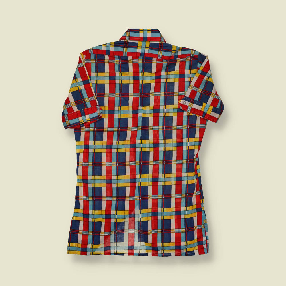 1970s Atelier G Plaid Shirt – Red, Yellow & Blue Check - XS/S