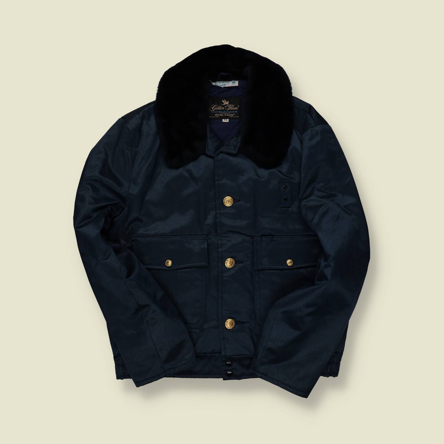 1970s | Golden Fleece | U.S. Police Issue Jacket – Navy Satin & Fur Collar - S/M