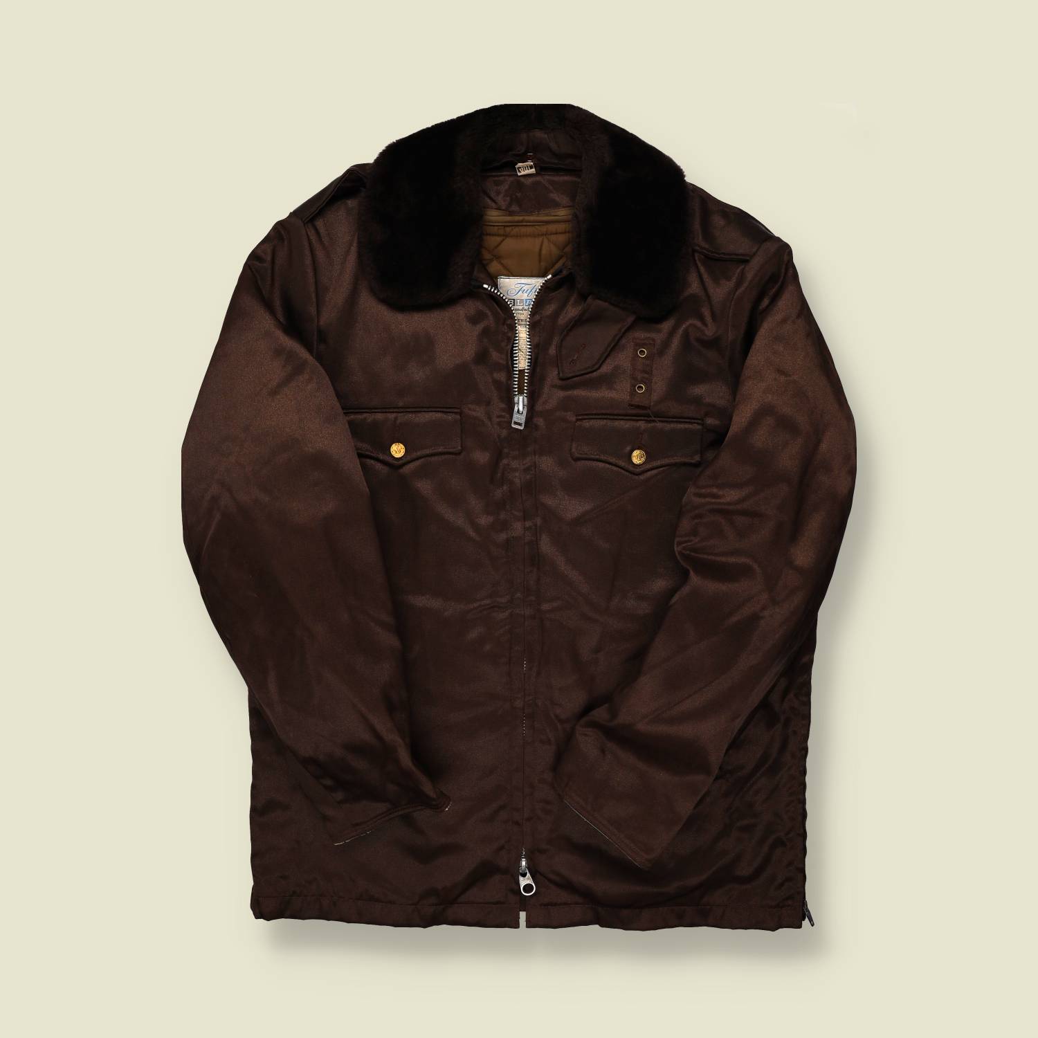 Late 1970s | Blauer | U.S. Police Patrol Jacket – Brown Satin & Fur Collar - M