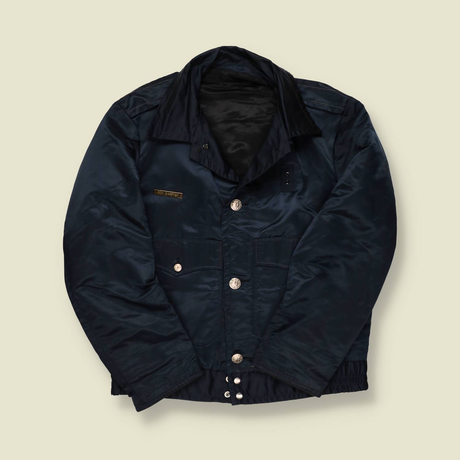 1960s | U.S. Police Patrol Jacket – Navy Satin with Conmar Zip - S/M