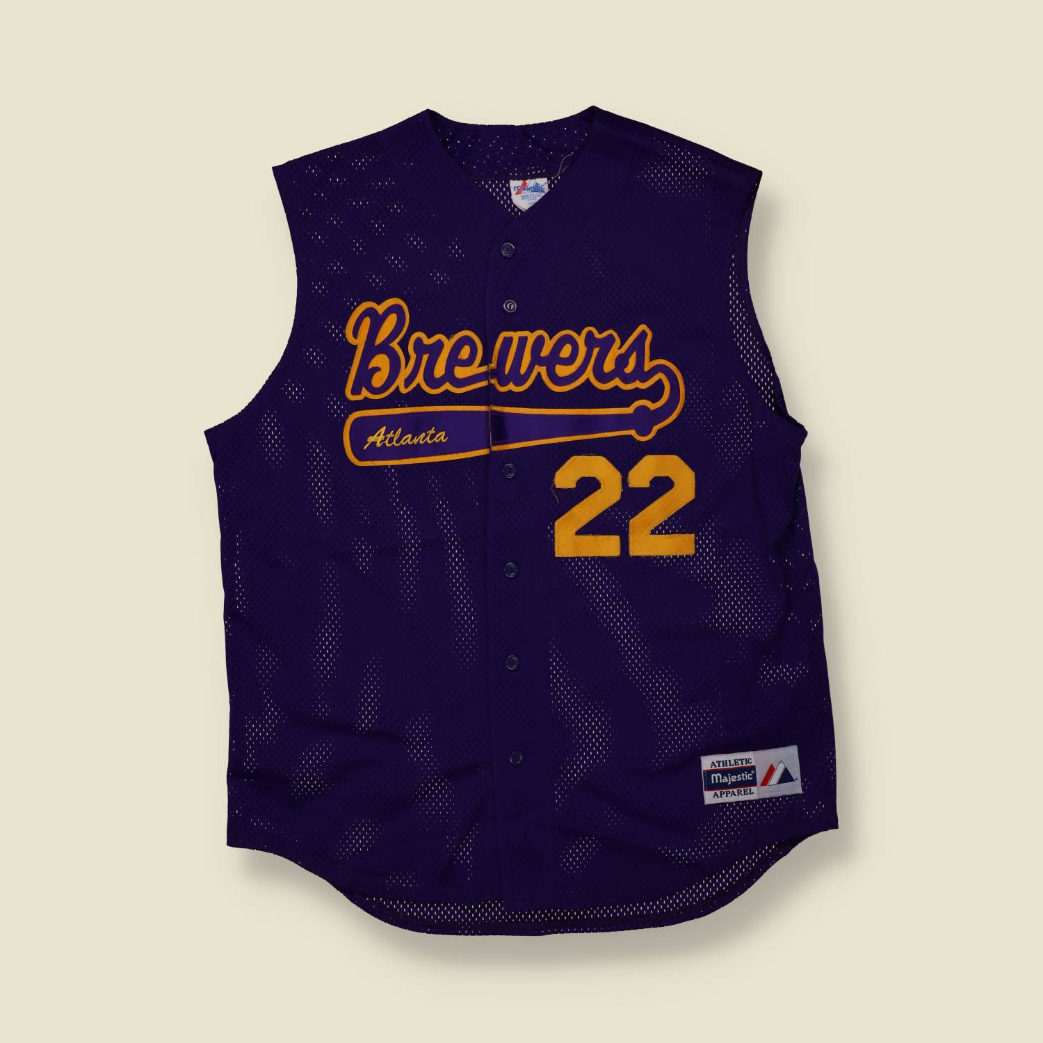 1990s | Majestic | Atlanta Brewers Mesh Baseball Jersey – Purple & Gold - M