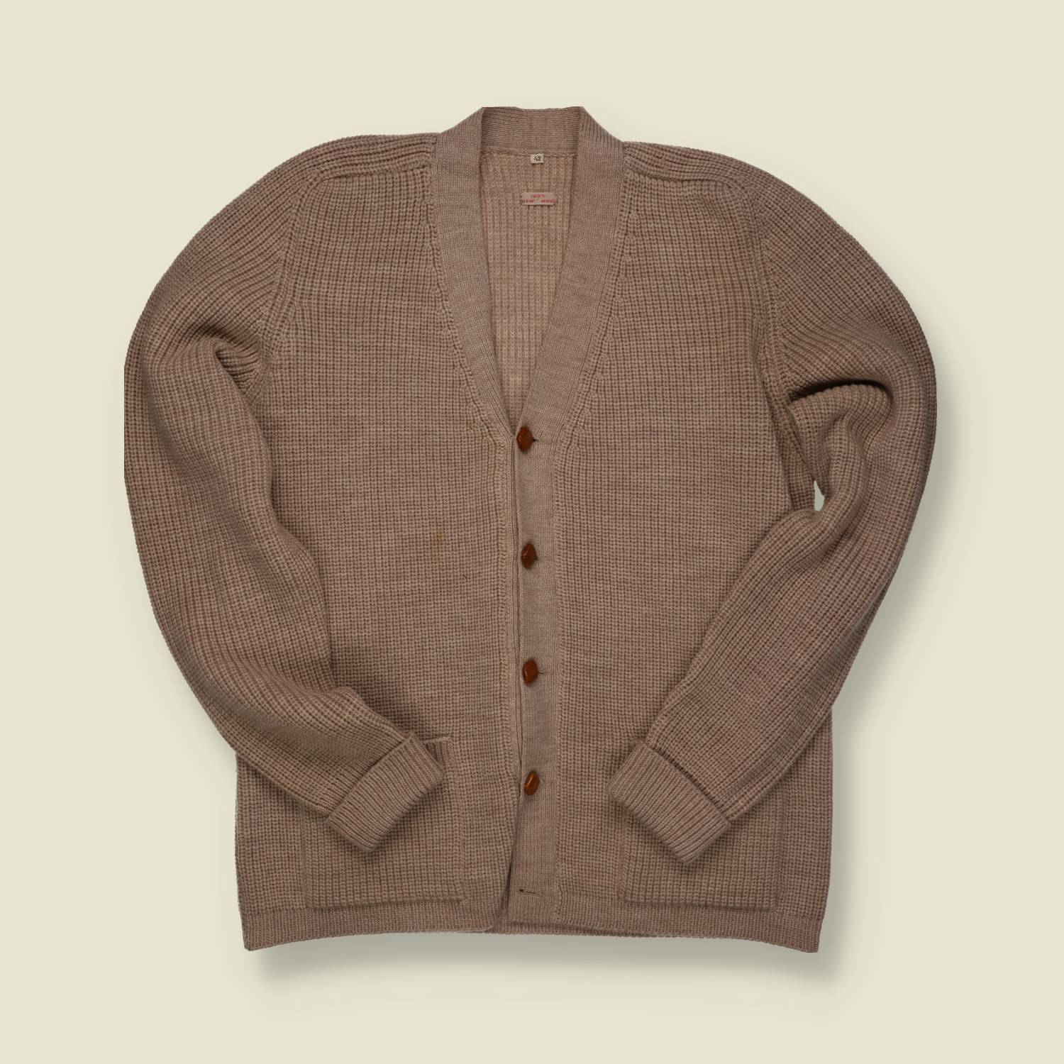 1960s–70s | New Wool | Beige Heavy Knit Cardigan - S