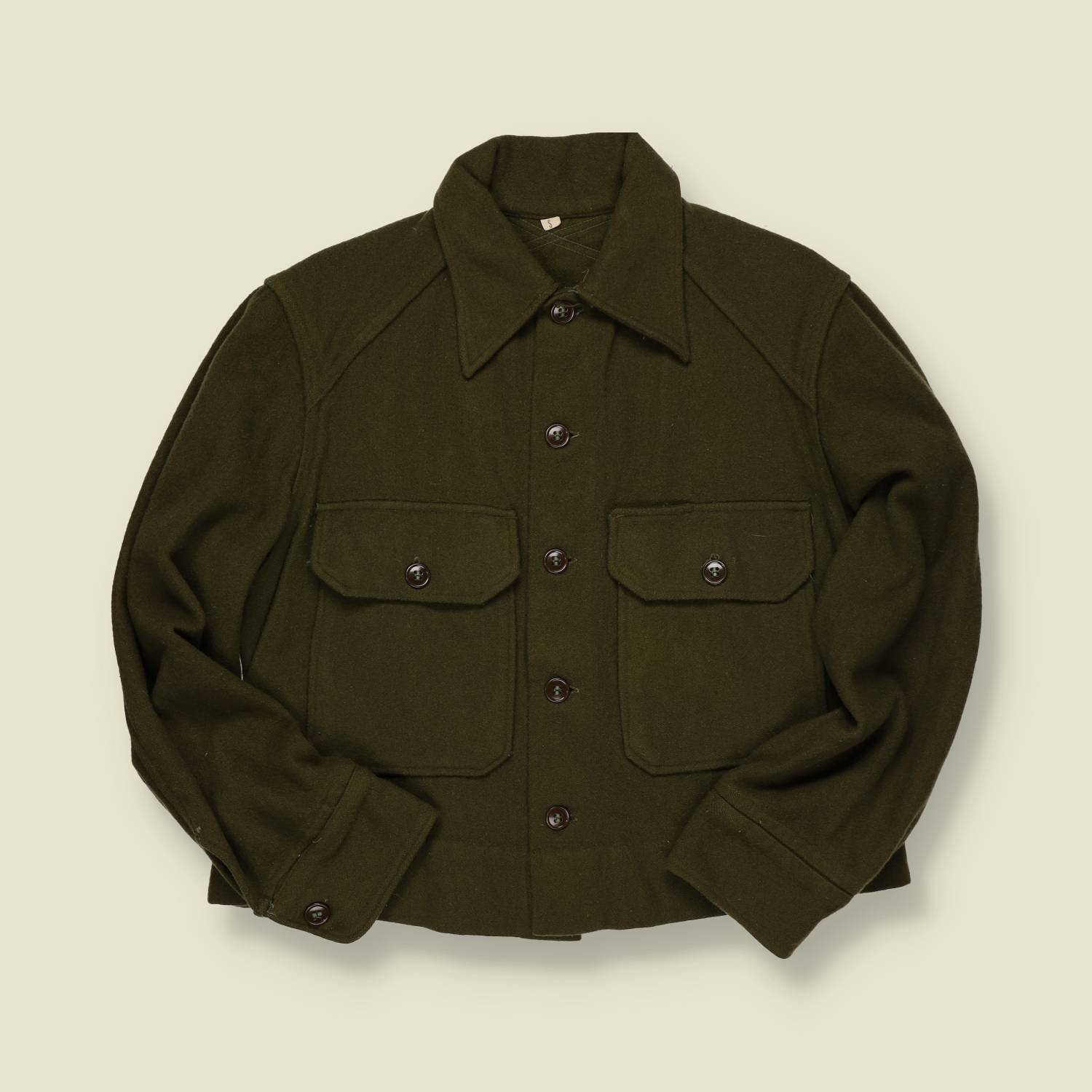 1970s | Military Issue | Olive Wool Cropped Field Shirt Jacket - S