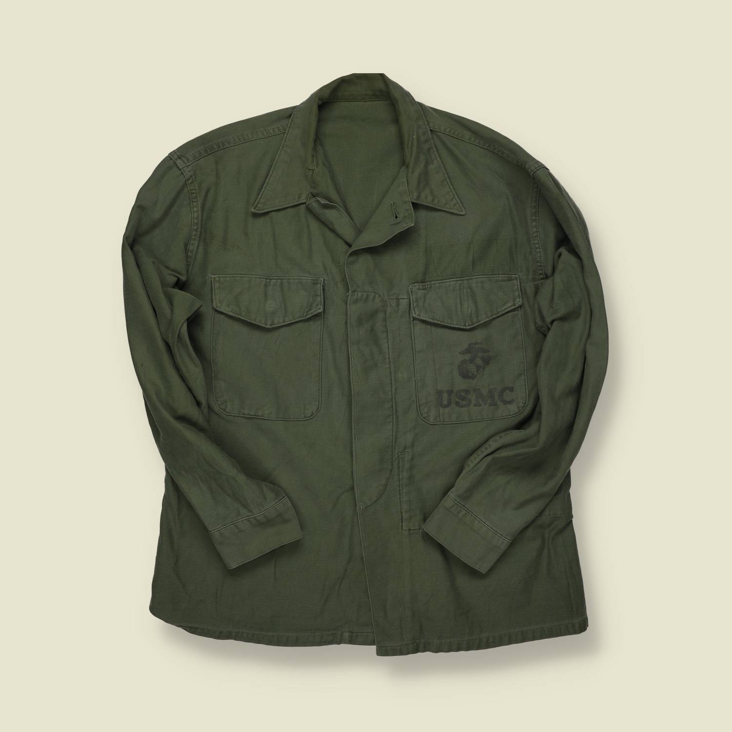 1960s | USMC | Vietnam-Era Utility Shirt – Olive Sateen - S/M