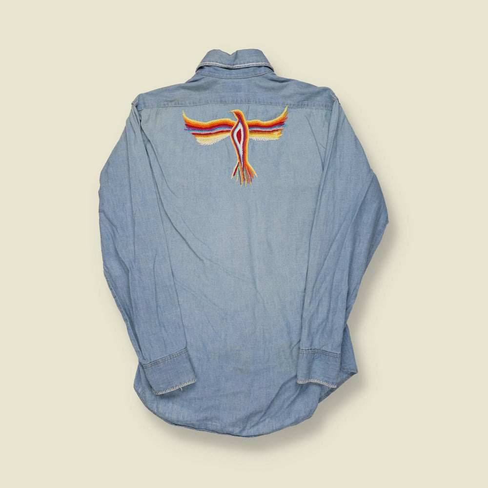 1970s | Levi’s | Folk Art Embroidered Denim Shirt – Heart & Phoenix Motif - S
