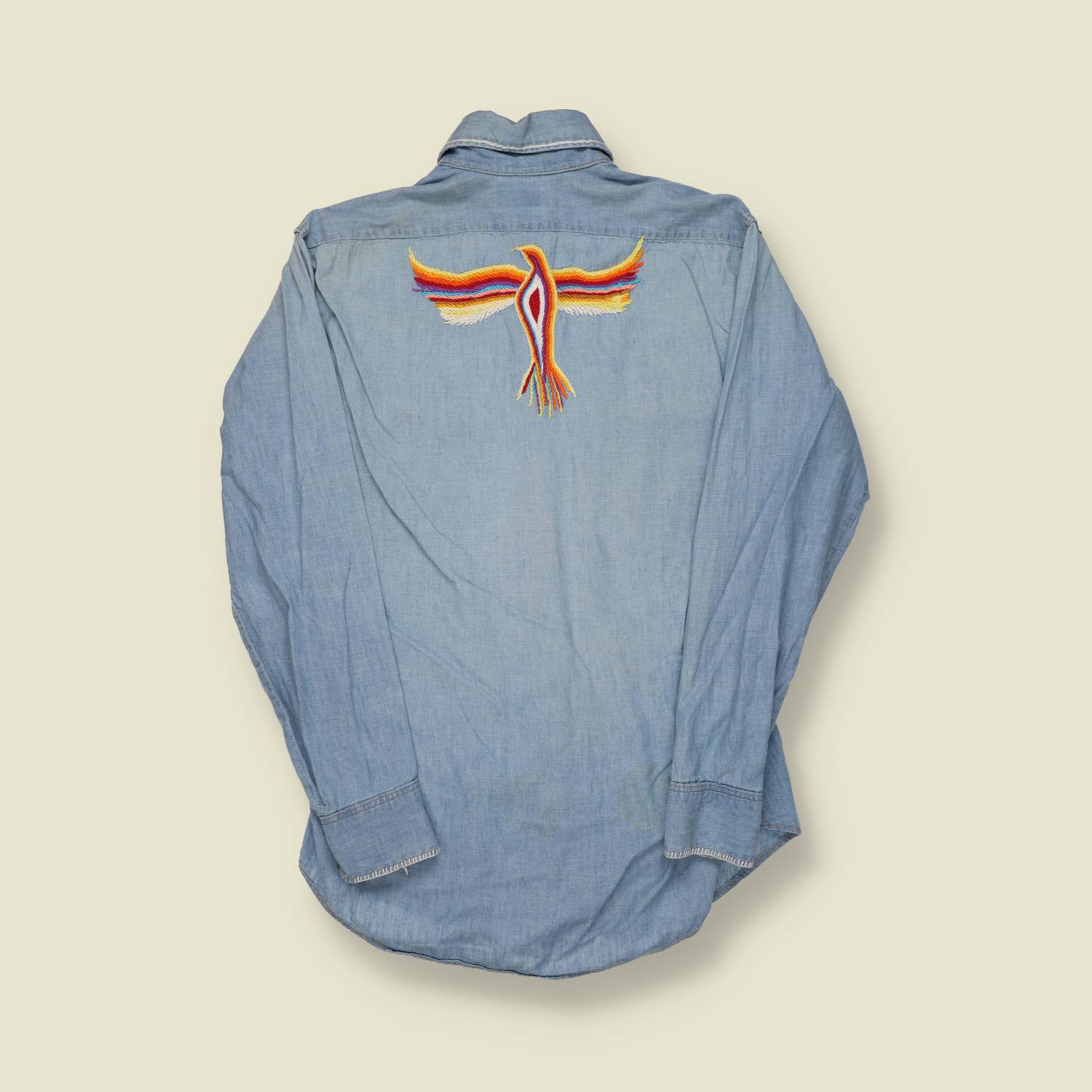 1970s | Levi’s | Folk Art Embroidered Denim Shirt – Heart & Phoenix Motif - S