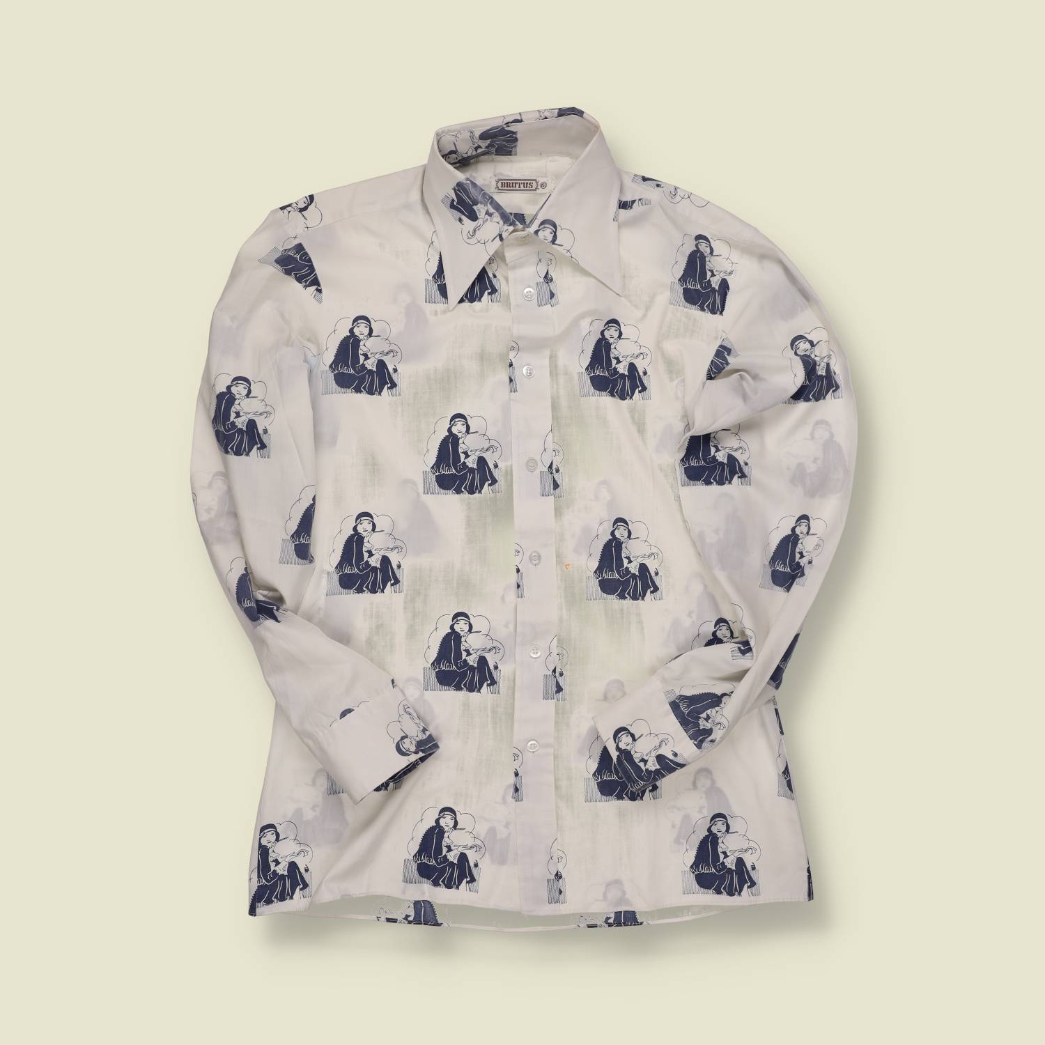 1970s | Brutus | Graphic Print Mod Shirt – “Girl with Hat” Pattern - XS