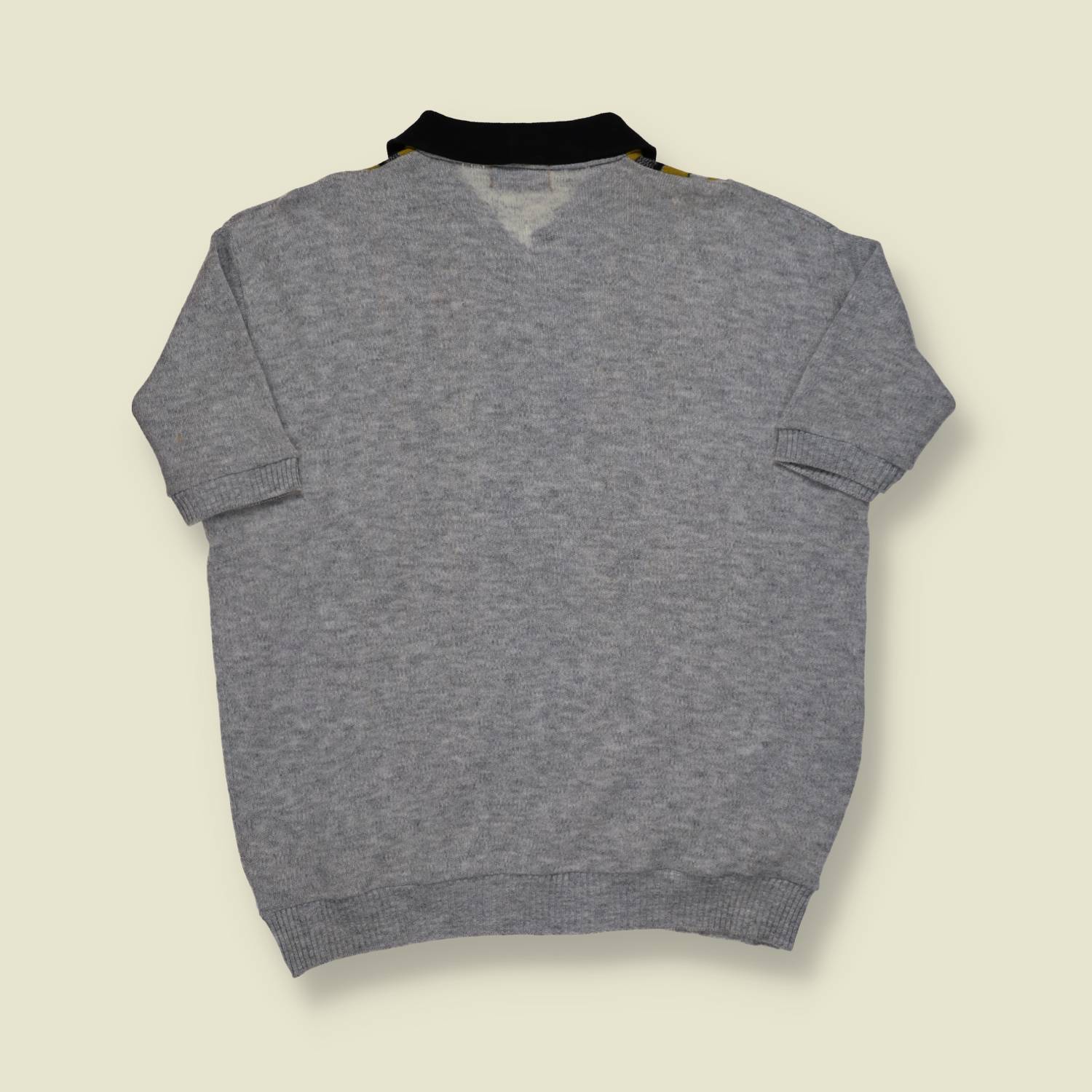 1960s | Sears | Knit Polo – Grey with Mustard & Black Stripe - M