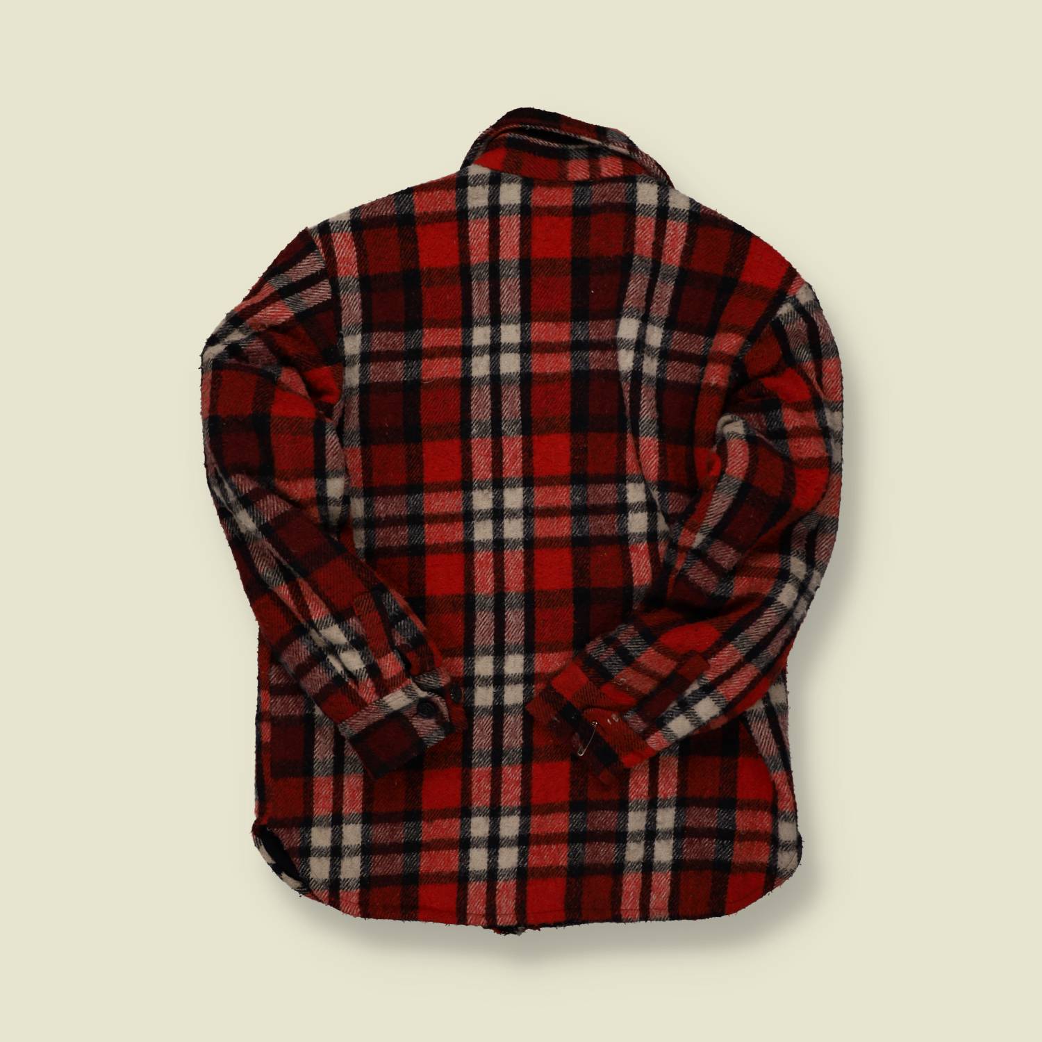 1970s | Cabot | Wool Overshirt – Red, Black & Cream Tartan - S/M