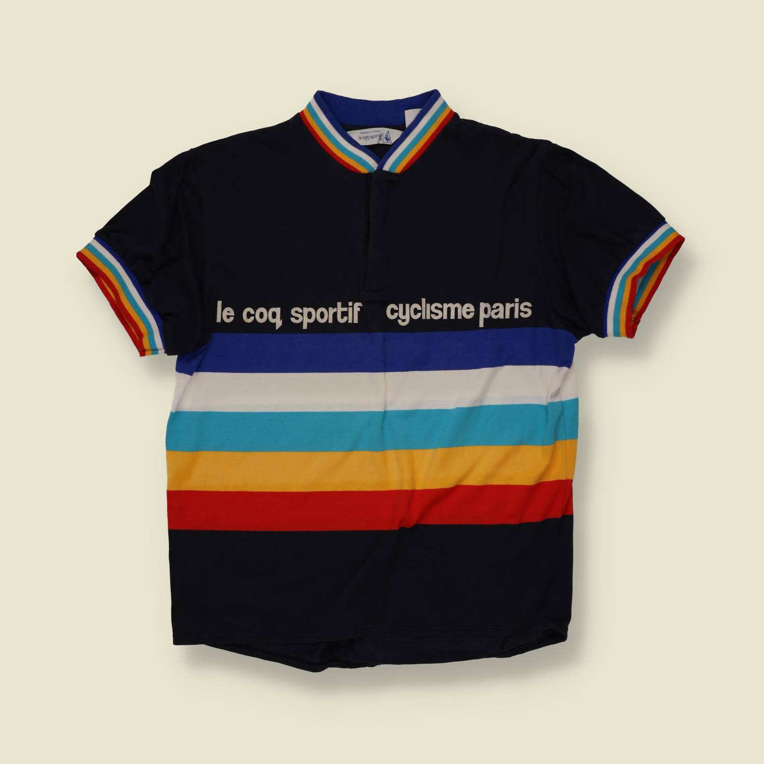 1970s | Le Coq Sportif | Cyclisme Paris Jersey – Rainbow Trim - XS