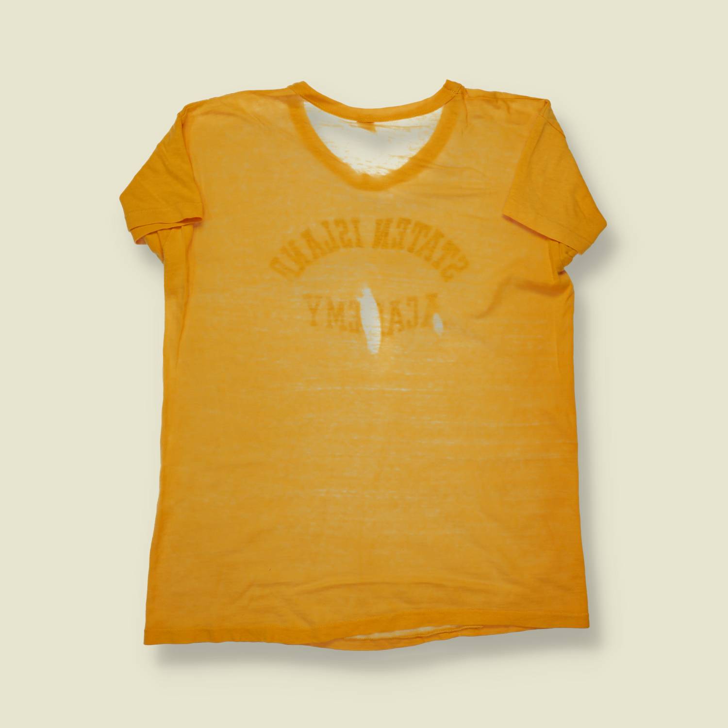 1970s | Staten Island Academy | Distressed Ringer T-Shirt – Yellow - S
