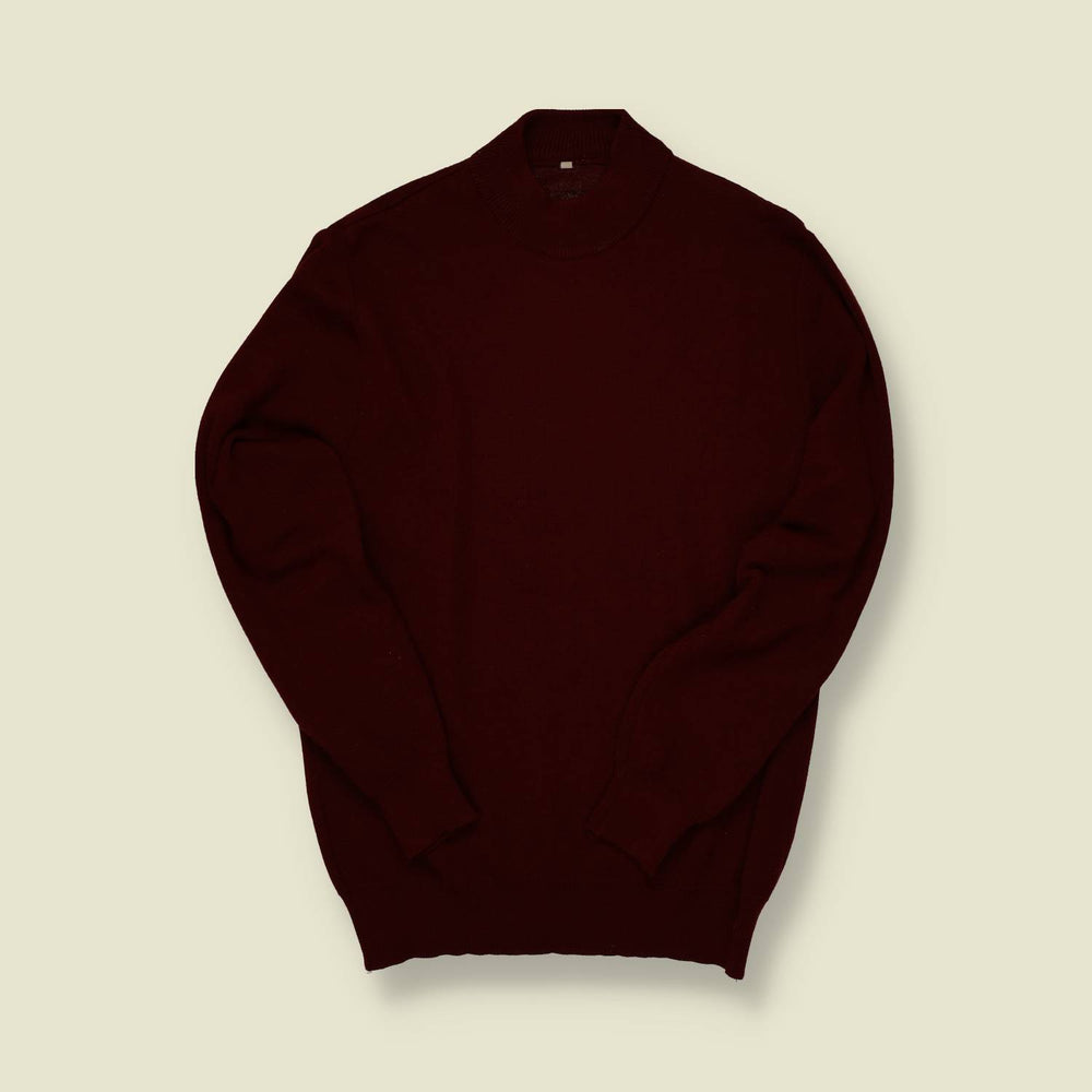 1970s | Unknown Maker | Burgundy Wool Knit Jumper – Mock Neck - S