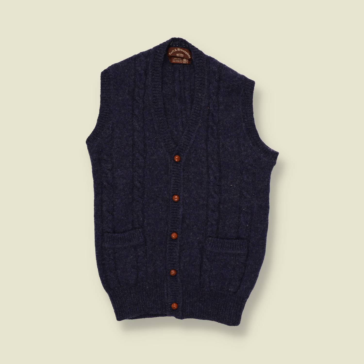 1980s | Loft & Brownstone | Navy Wool Cable Knit Vest - XS