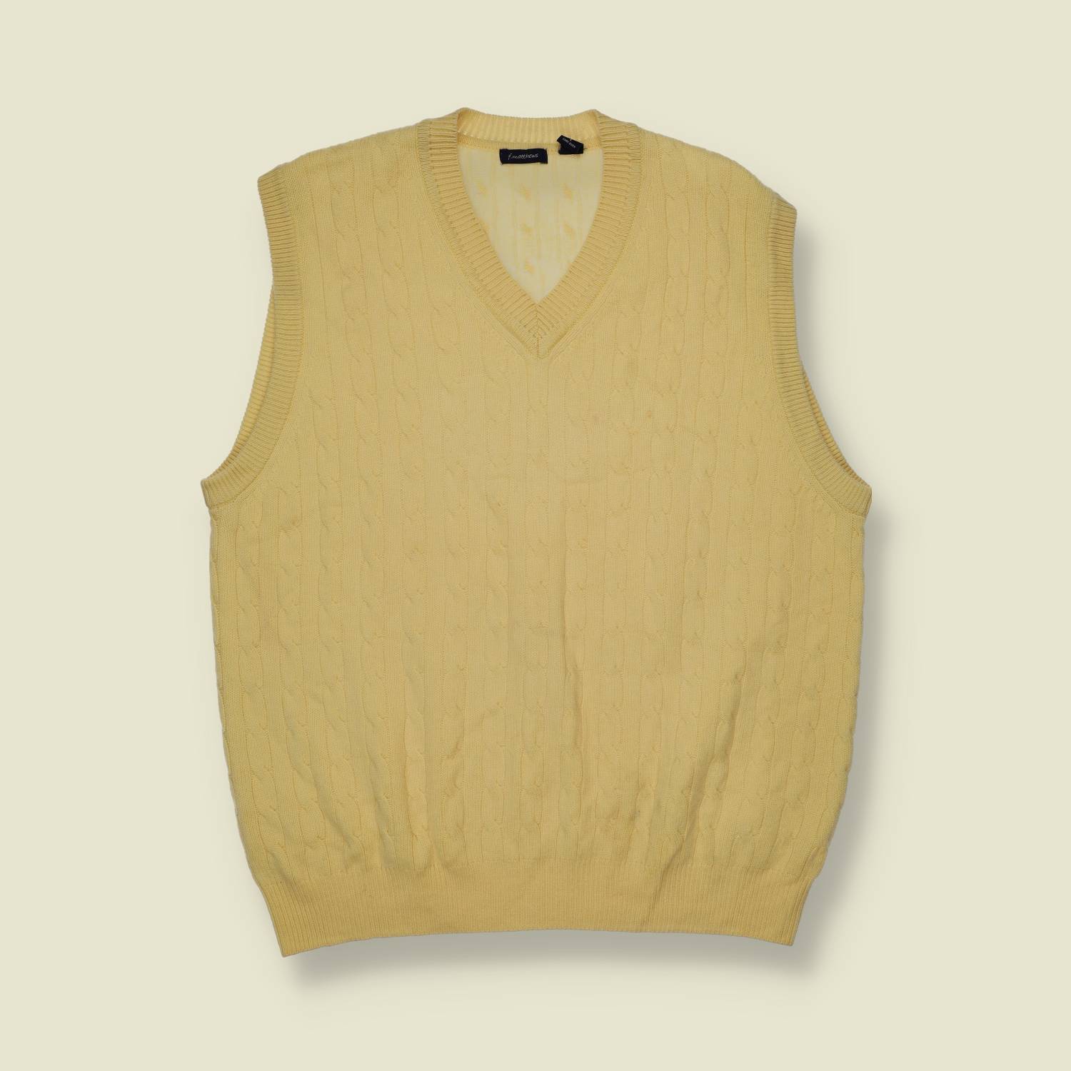 1980s | F. Matthews | Lemon Yellow Cashmere Cable Knit Vest - L