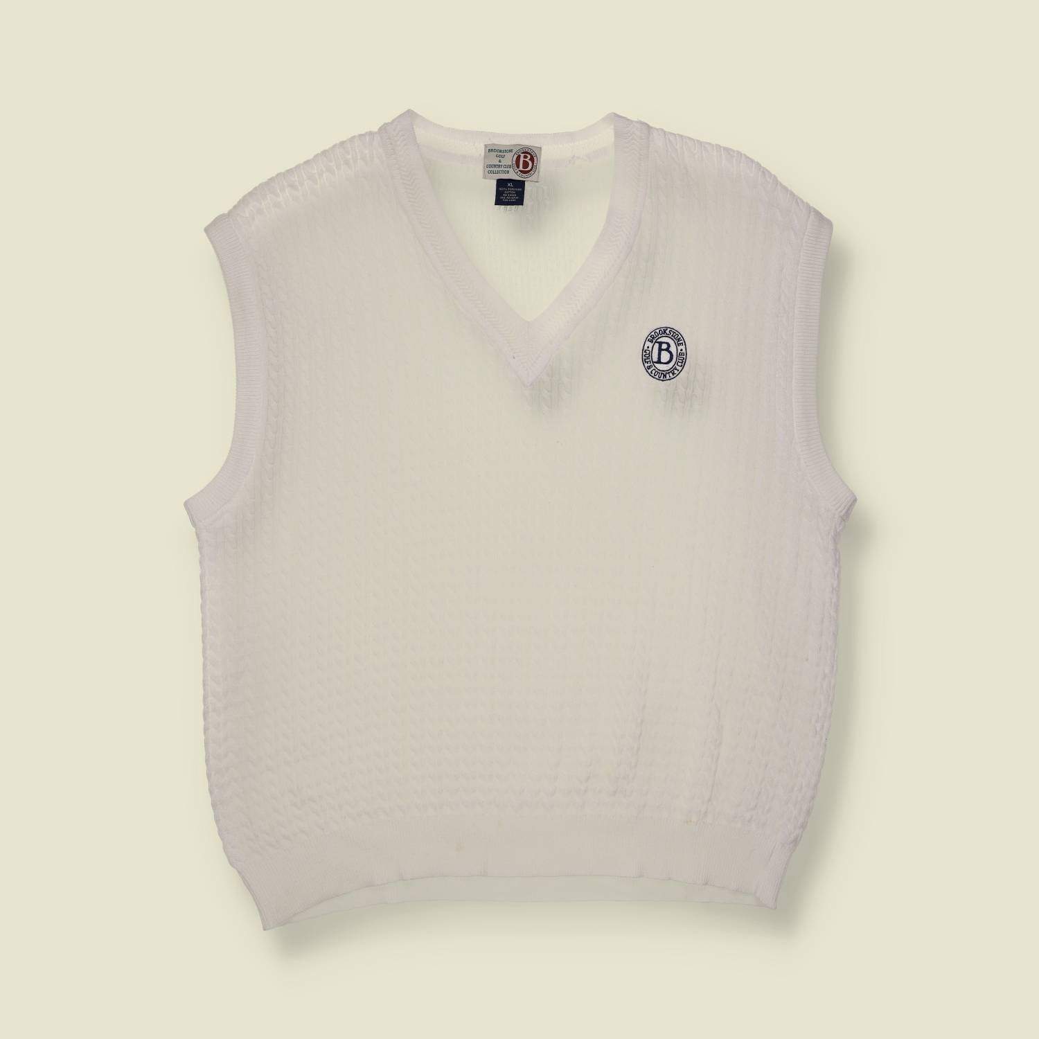 1980s | Brookstone Golf | White Textured Knit Vest - L