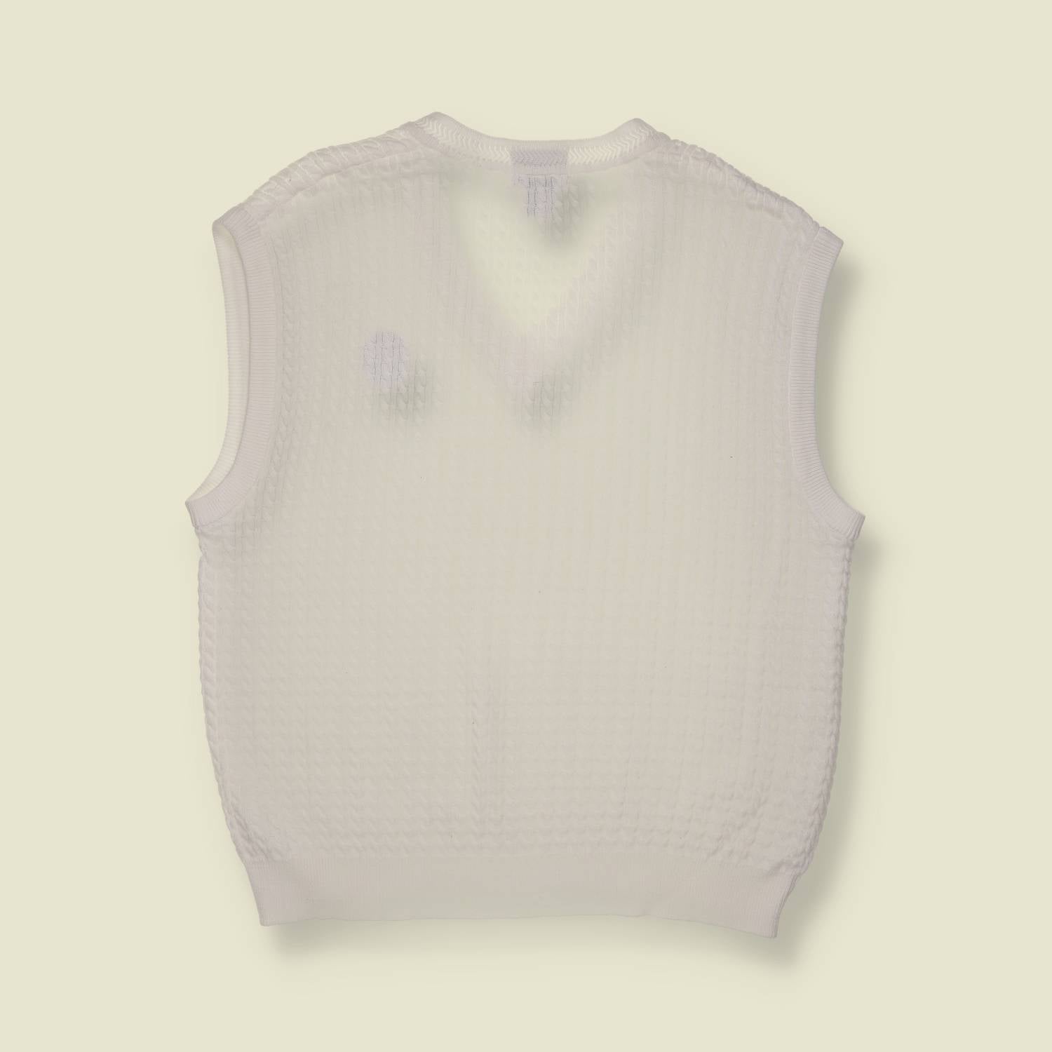 1980s | Brookstone Golf | White Textured Knit Vest - L