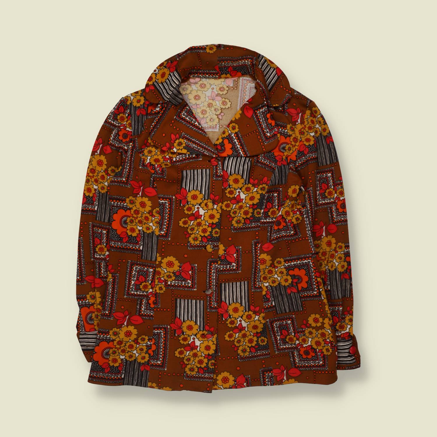 1960s | Longline Patterned Blouse | Brown - 10